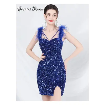 Společenské midi šaty Sequins SQ129 Barva: Safírová