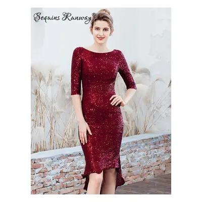 Plesové midi šaty Sequins SQ146 Barva: Vínová