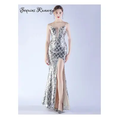 Sexy společenské šaty maxi Sequins SQ1050 Barva: Stříbrná