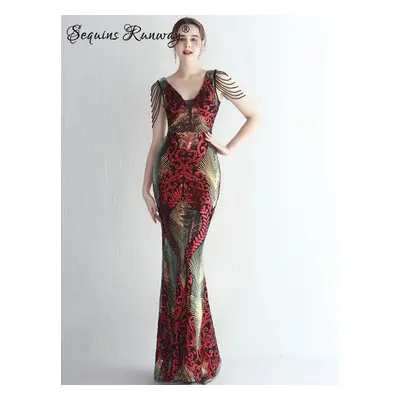 Sexy večerní šaty maxi Sequins SQ1071 Barva: Červená