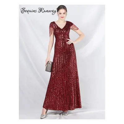 Sexy svatební šaty maxi Sequins SQ1097 Barva: Vínová