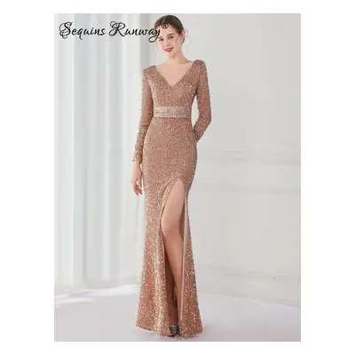 Sexy dlouhé šaty na ples Sequins SQ1132 Barva: Zlatá