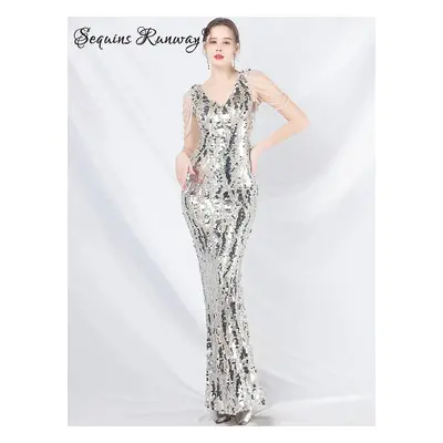 Dlouhé plesové šaty Sequins SQ1141 Barva: Stříbrná