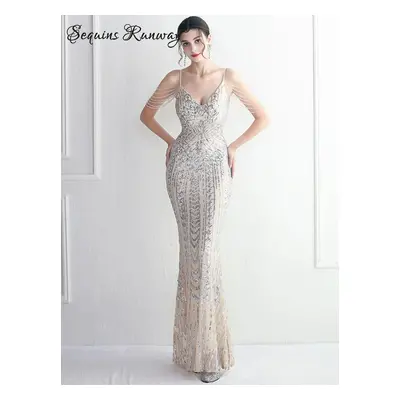 Sexy večerní šaty maxi Sequins SQ1072 Barva: Stříbrná