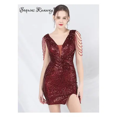 Večerní krátké šaty Sequins SQ996 Barva: Vínová