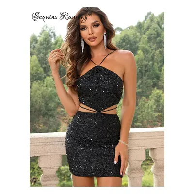 Sexy mini šaty Sequins SQ641 Barva: Černá