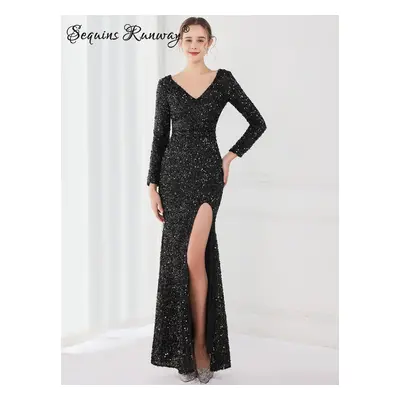 Sexy dlouhé šaty na ples Sequins SQ1132 Barva: Černá