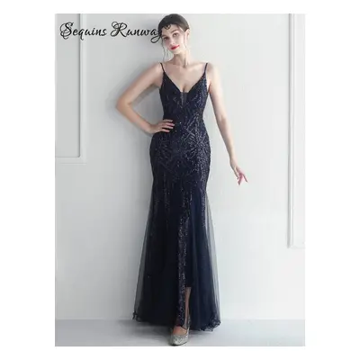 Sexy večerní šaty maxi Sequins SQ1076 Barva: Tmavě Modrá