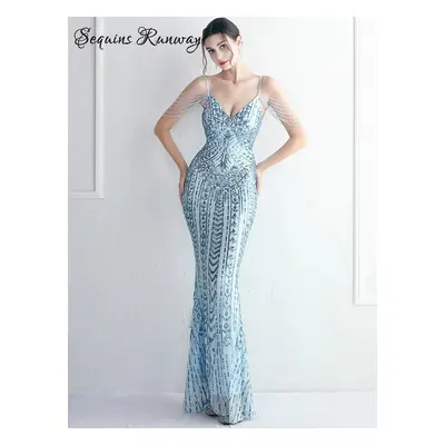 Sexy večerní šaty maxi Sequins SQ1072 Barva: Nebeská