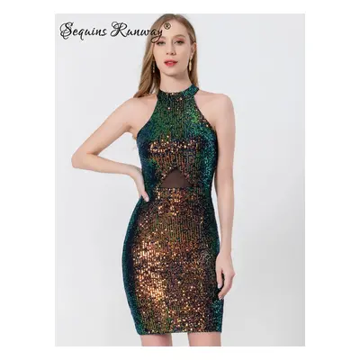 Večerní krátké šaty Sequins SQ991 Barva: Zelená