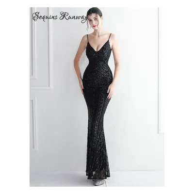 Sexy dlouhé šaty na svatbu Sequins SQ1148 Barva: Černá