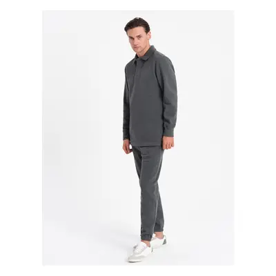 Men's tracksuit set sweatshirt with polo collar + pants - V2 Z71 Barva: Tmavě Šedá