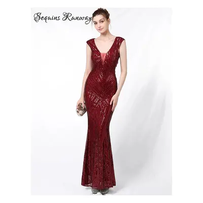 Dlouhé plesové šaty Sequins SQ1132 Barva: Vínová