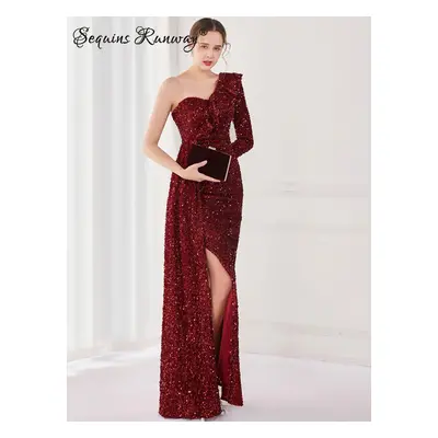 Maxi plesové šaty Sequins SQ963 Barva: Vínová