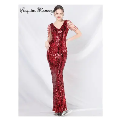 Dlouhé plesové šaty Sequins SQ1141 Barva: Vínová