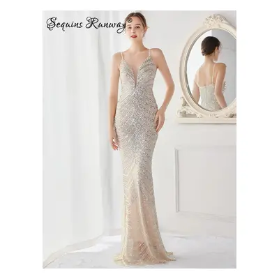 Sexy společenské šaty maxi Sequins SQ1061 Barva: Stříbrná