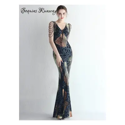 Sexy večerní šaty maxi Sequins SQ1071 Barva: Tmavě Modrá