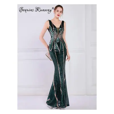 Sexy dlouhé šaty na večer Sequins SQ1124 Barva: Zelená