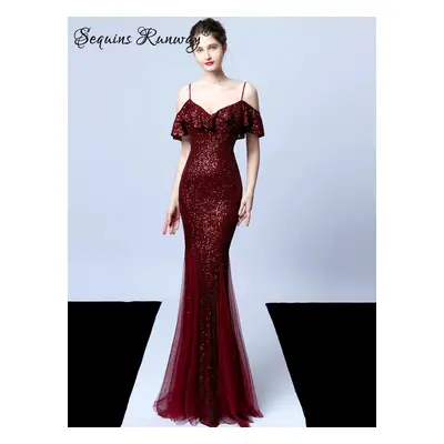 Sexy společenské šaty maxi Sequins SQ1055 Barva: Vínová