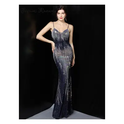 Sexy společenské šaty maxi Sequins SQ1054 Barva: Tmavě Modrá