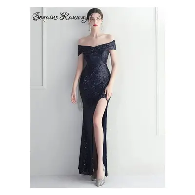 Sexy dlouhé šaty na ples Sequins SQ1140 Barva: Tmavě Modrá