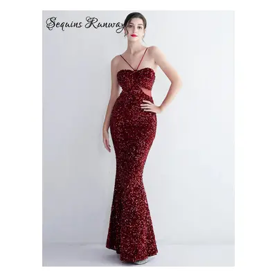 Sexy dlouhé šaty na společnost Sequins SQ1166 Barva: Vínová