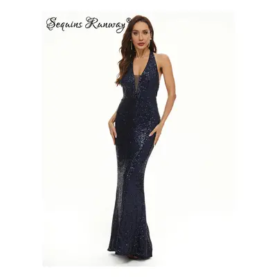 Dlouhé sexy šaty Sequins SQ993 Barva: Tmavě Modrá