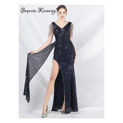 Sexy večerní šaty maxi Sequins SQ1080 Barva: Tmavě Modrá