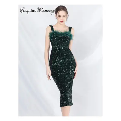 Společenské midi šaty Sequins SQ134 Barva: Zelená