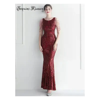 Maxi večerní šaty Sequins SQ956 Barva: Vínová