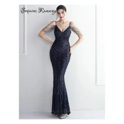 Sexy večerní šaty maxi Sequins SQ1072 Barva: Tmavě Modrá