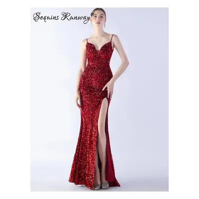 Dlouhé plesové šaty Sequins SQ1147 Barva: Vínová