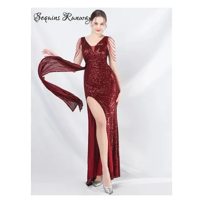 Sexy večerní šaty maxi Sequins SQ1080 Barva: Vínová