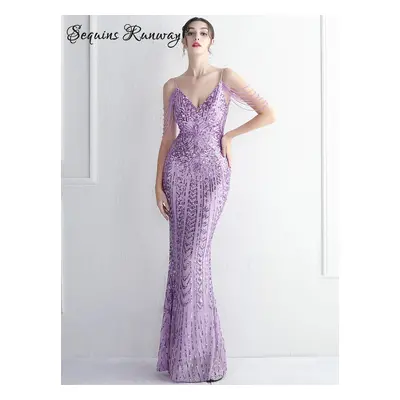 Sexy večerní šaty maxi Sequins SQ1072 Barva: Fialová