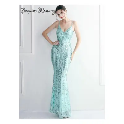 Sexy dlouhé šaty na svatbu Sequins SQ1148 Barva: Mátová