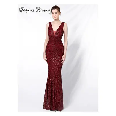 Maxi plesové šaty Sequins SQ967 Barva: Vínová