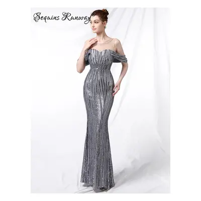 Sexy dlouhé šaty na večer Sequins SQ1120 Barva: Šedá