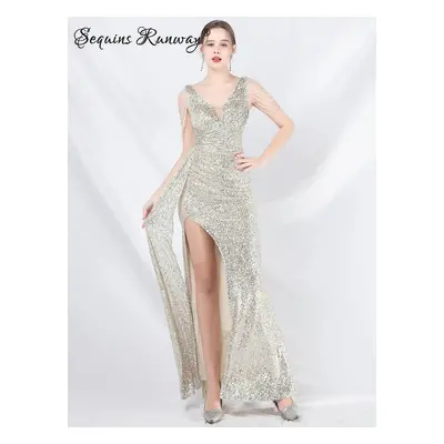 Sexy večerní šaty maxi Sequins SQ1080 Barva: Stříbrná