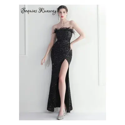 Sexy dlouhé šaty na večer Sequins SQ1106 Barva: Černá