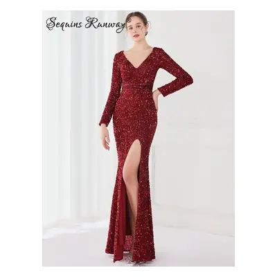 Sexy dlouhé šaty na ples Sequins SQ1132 Barva: Vínová