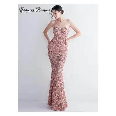 Sexy dlouhé šaty na společnost Sequins SQ1166 Barva: Růžová