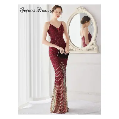 Sexy společenské šaty maxi Sequins SQ1061 Barva: Vínová