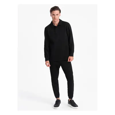 Men's tracksuit set sweatshirt with polo collar + pants - V2 Z71 Barva: Černá