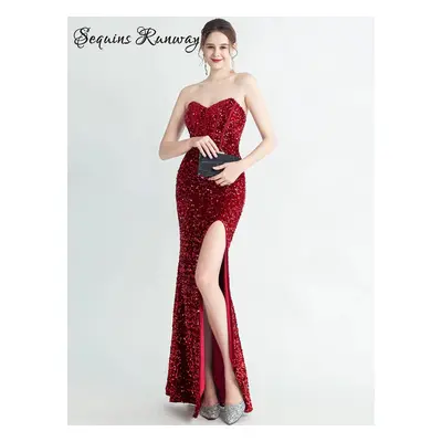 Maxi plesové šaty Sequins SQ975 Barva: Vínová