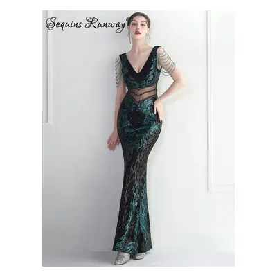 Sexy dlouhé šaty na večer Sequins SQ1114 Barva: Zelená