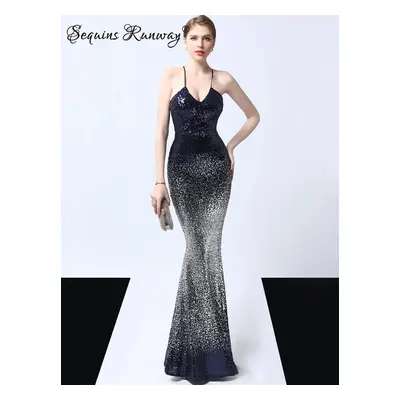 Sexy dlouhé šaty na ples Sequins SQ1138 Barva: Stříbrná