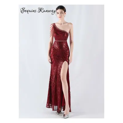 Sexy dlouhé šaty na ples Sequins SQ1125 Barva: Vínová