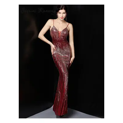 Sexy společenské šaty maxi Sequins SQ1054 Barva: Vínová