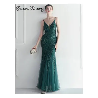 Sexy svatební šaty maxi Sequins SQ1084 Barva: Zelená