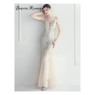 Sexy svatební šaty maxi Sequins SQ1084 Barva: Stříbrná